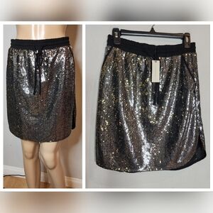 NWT Anthropologie Harlyn Sequin Stretch Waist skirt. Black Gold Silver. Size XS.